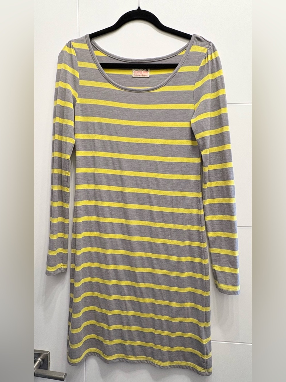 next Gray and Yellow Striped Long-Sleeve Scoop Neck Dress